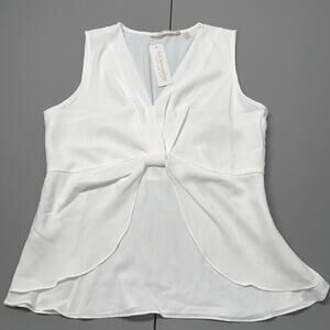 NWT Soft Surroundings ENKA Twist Front Top Women's M White Tank Side Zip V Neck